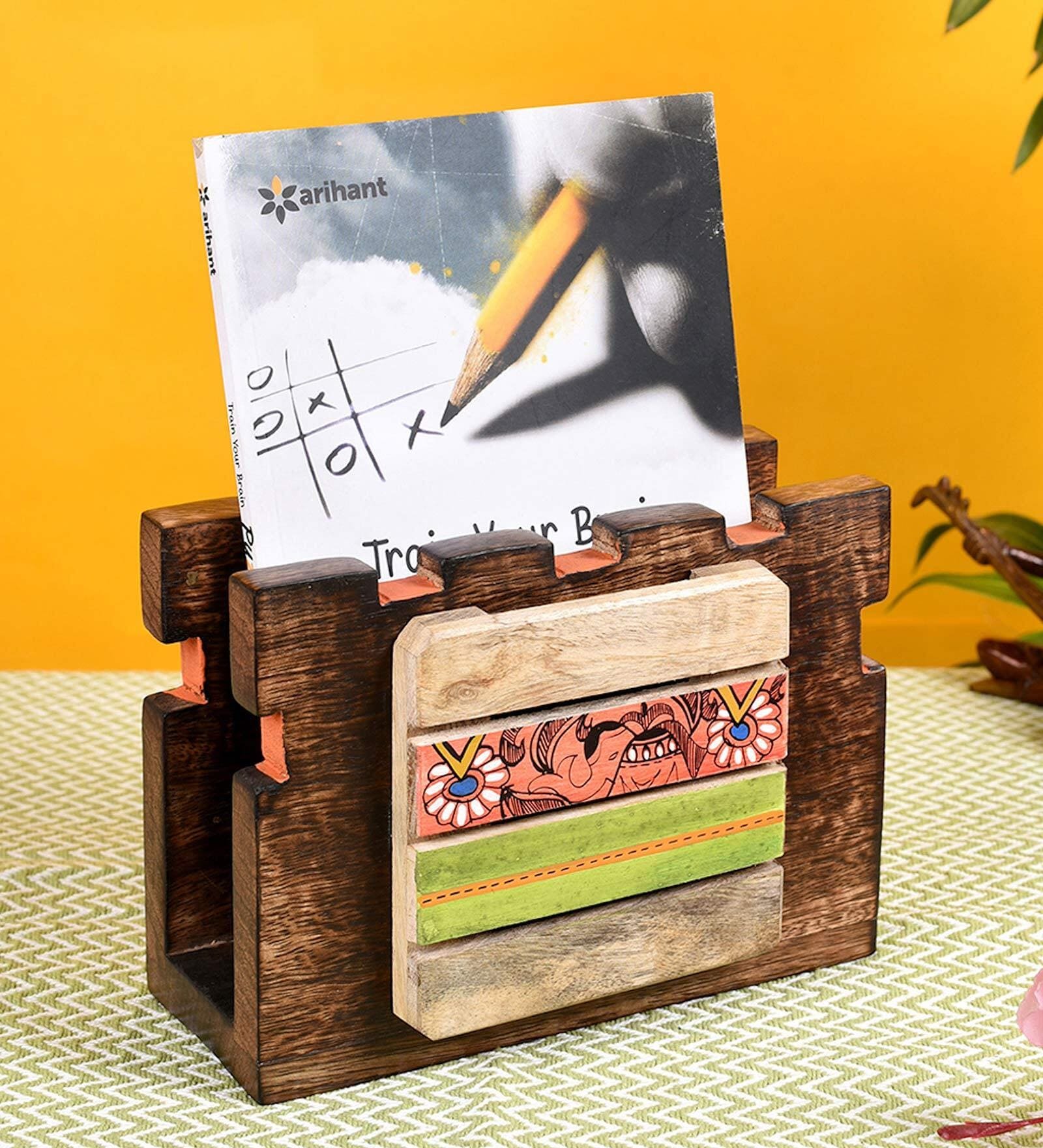 Handcrafted Antique Mango Wood Magazine Rack